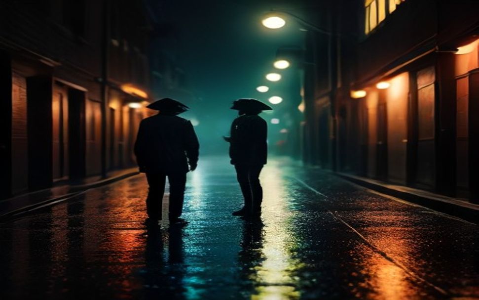 Rainy alley film still for a Seed Audio 2.0 short-drama example